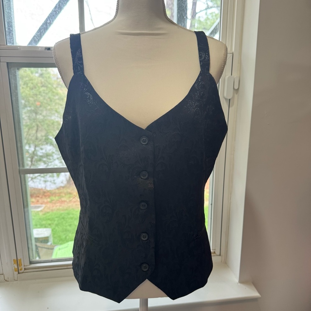 Black Brocade Button-Front Vest | New with Tags - Picture 3 of 10